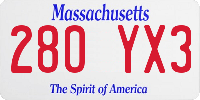 MA license plate 280YX3