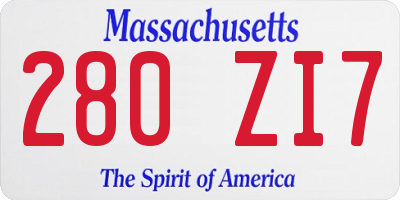 MA license plate 280ZI7