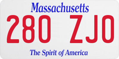 MA license plate 280ZJ0