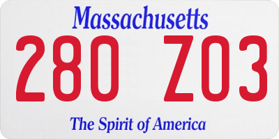 MA license plate 280ZO3