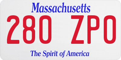 MA license plate 280ZP0