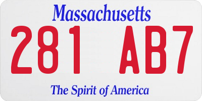 MA license plate 281AB7