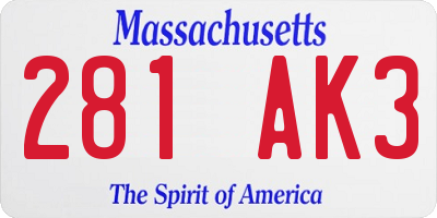 MA license plate 281AK3