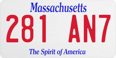 MA license plate 281AN7