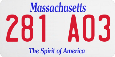 MA license plate 281AO3