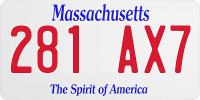 MA license plate 281AX7