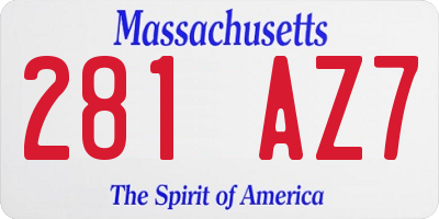 MA license plate 281AZ7