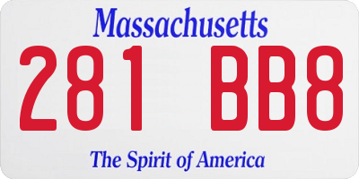 MA license plate 281BB8