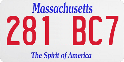 MA license plate 281BC7