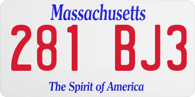 MA license plate 281BJ3