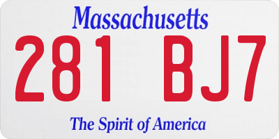 MA license plate 281BJ7