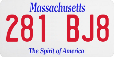 MA license plate 281BJ8