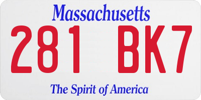 MA license plate 281BK7