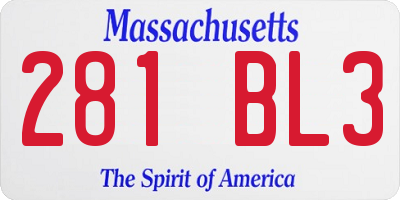 MA license plate 281BL3