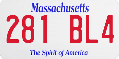 MA license plate 281BL4