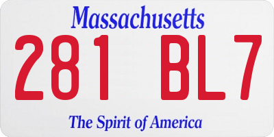 MA license plate 281BL7