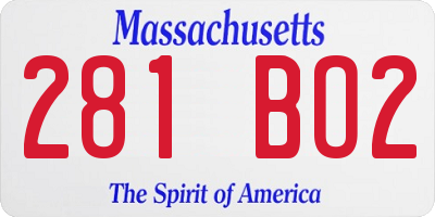 MA license plate 281BO2