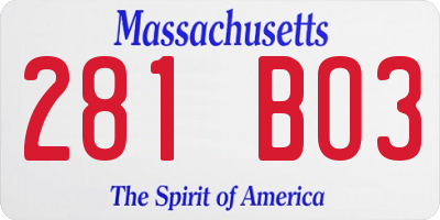MA license plate 281BO3