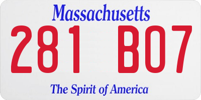 MA license plate 281BO7