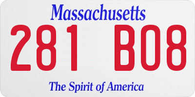 MA license plate 281BO8