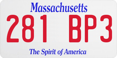 MA license plate 281BP3
