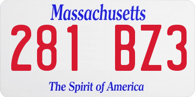 MA license plate 281BZ3