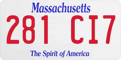 MA license plate 281CI7