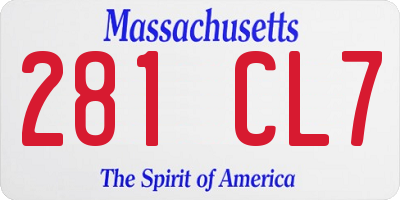 MA license plate 281CL7