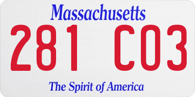 MA license plate 281CO3