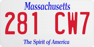 MA license plate 281CW7