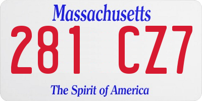 MA license plate 281CZ7