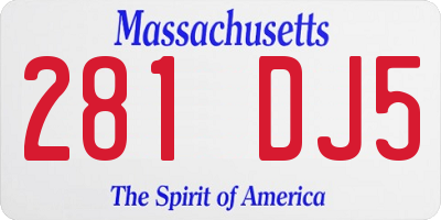 MA license plate 281DJ5