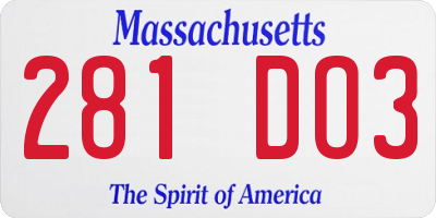MA license plate 281DO3