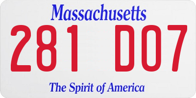 MA license plate 281DO7