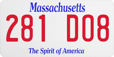 MA license plate 281DO8