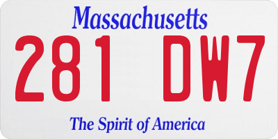 MA license plate 281DW7