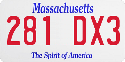 MA license plate 281DX3