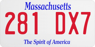 MA license plate 281DX7