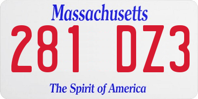 MA license plate 281DZ3