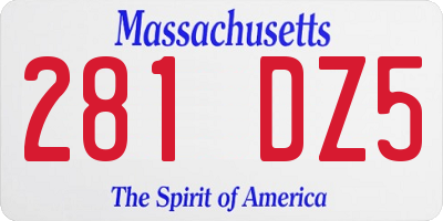 MA license plate 281DZ5