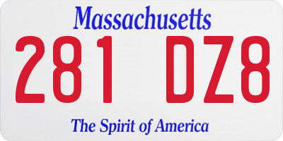 MA license plate 281DZ8