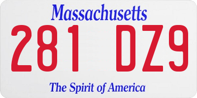 MA license plate 281DZ9