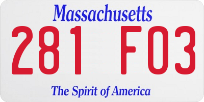 MA license plate 281FO3