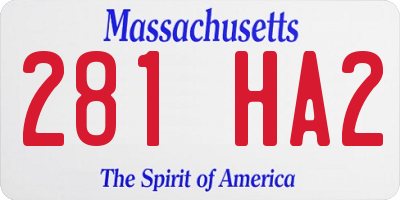 MA license plate 281HA2