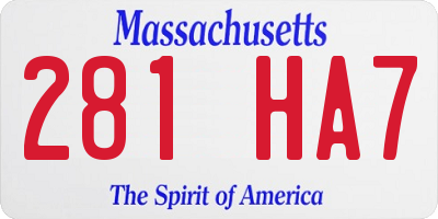 MA license plate 281HA7