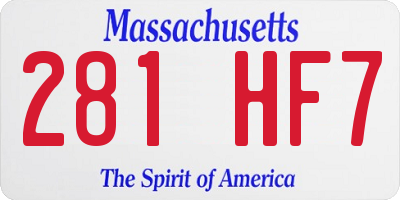 MA license plate 281HF7