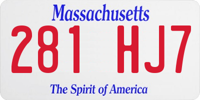 MA license plate 281HJ7