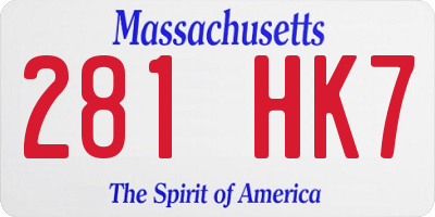 MA license plate 281HK7