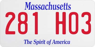 MA license plate 281HO3
