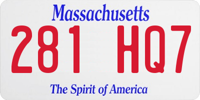 MA license plate 281HQ7